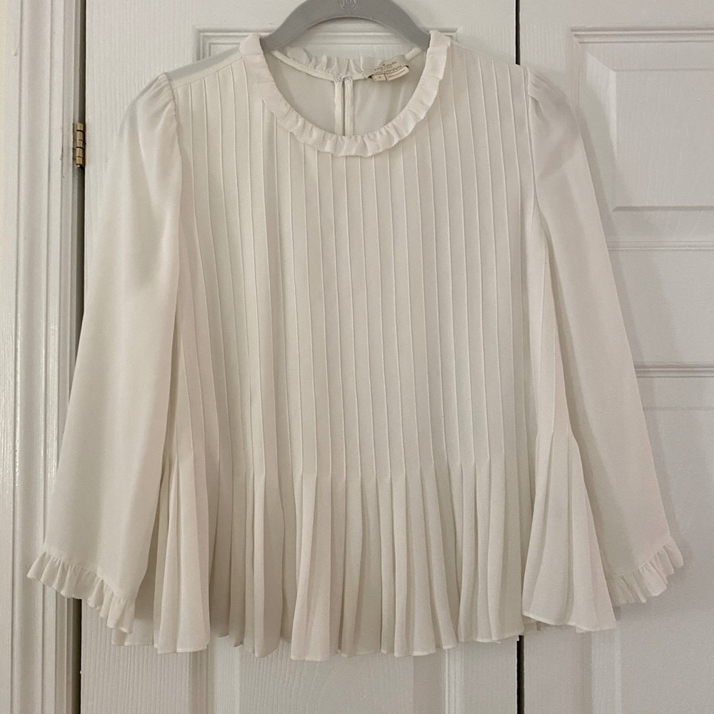 Kate Spade white, pleated top. Size S